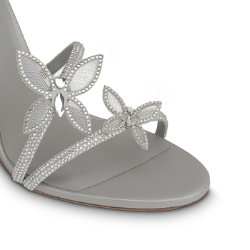 Stiletto sandale s remenom u obliku zmije i mašnicom od kristala, gornji dio od mikrovlakana, okrugli vrh, gumena potpetica, vrlo visok potpetica