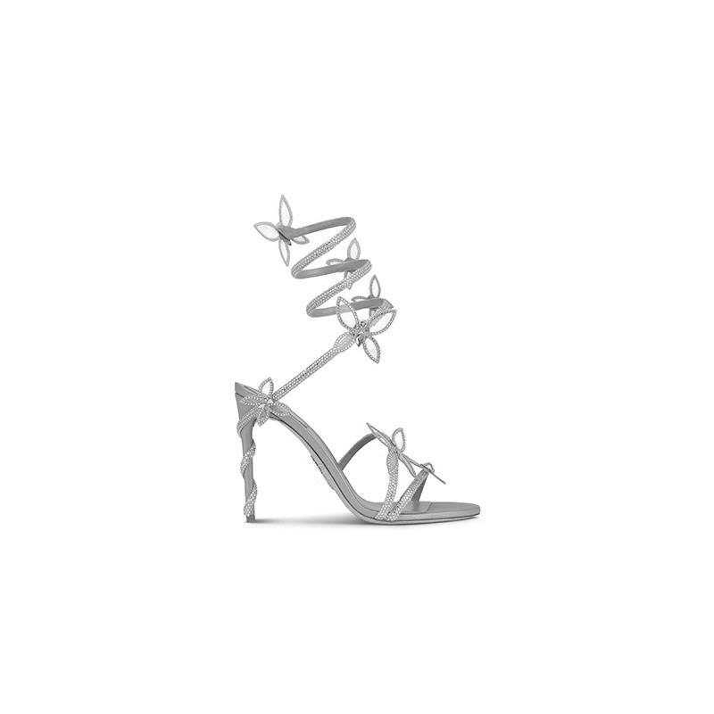 Stiletto sandale s remenom u obliku zmije i mašnicom od kristala, gornji dio od mikrovlakana, okrugli vrh, gumena potpetica, vrlo visok potpetica