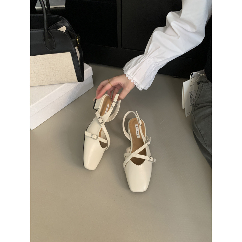 Ženske Mary Jane sandale, Slip-On, kvadratni nos, PU gornji dio, 3-5 cm srednji visoki potplat, gumeni đon