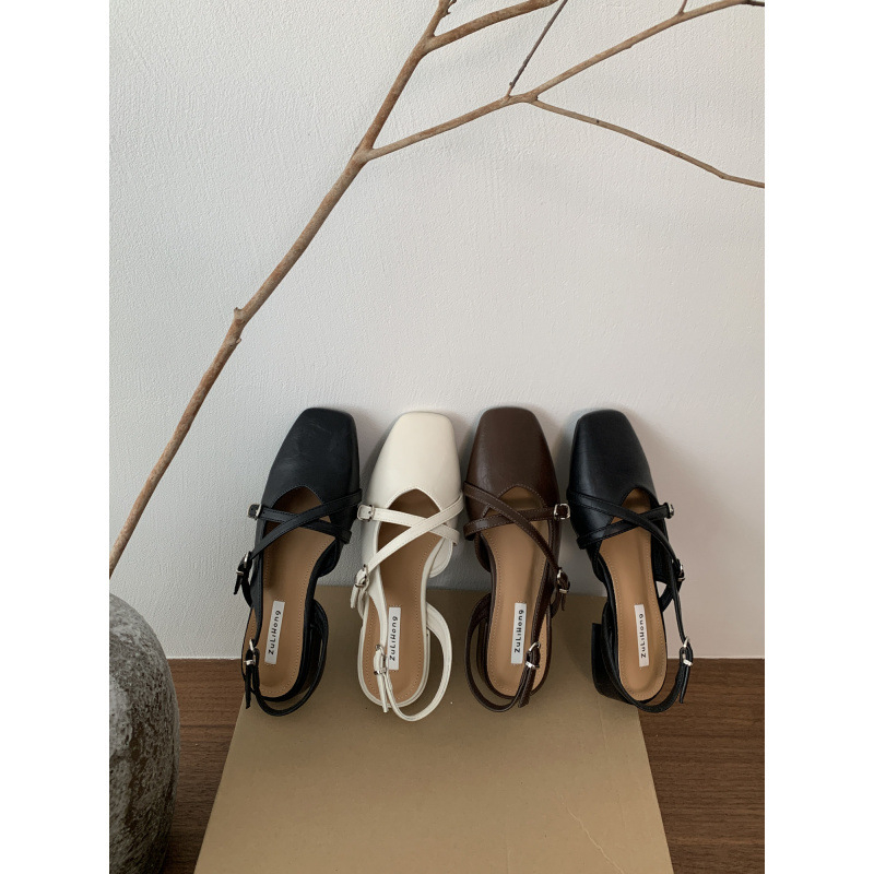 Ženske Mary Jane sandale, Slip-On, kvadratni nos, PU gornji dio, 3-5 cm srednji visoki potplat, gumeni đon