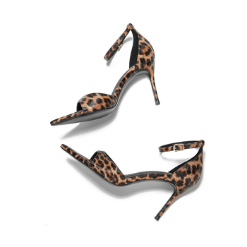 Damske leopard uzorka sandale s uskim špicom, visoki pet 6–8 cm, PU gornji dio, gumeni potplat, stražnje vezanje