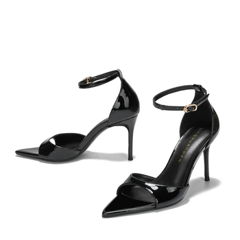 Damske leopard uzorka sandale s uskim špicom, visoki pet 6–8 cm, PU gornji dio, gumeni potplat, stražnje vezanje