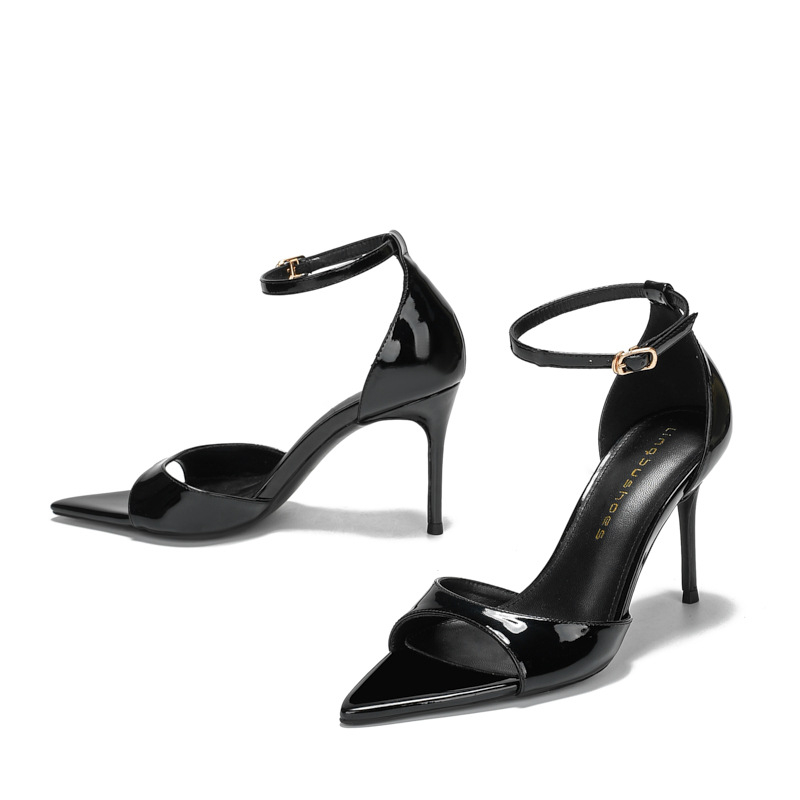Damske leopard uzorka sandale s uskim špicom, visoki pet 6–8 cm, PU gornji dio, gumeni potplat, stražnje vezanje
