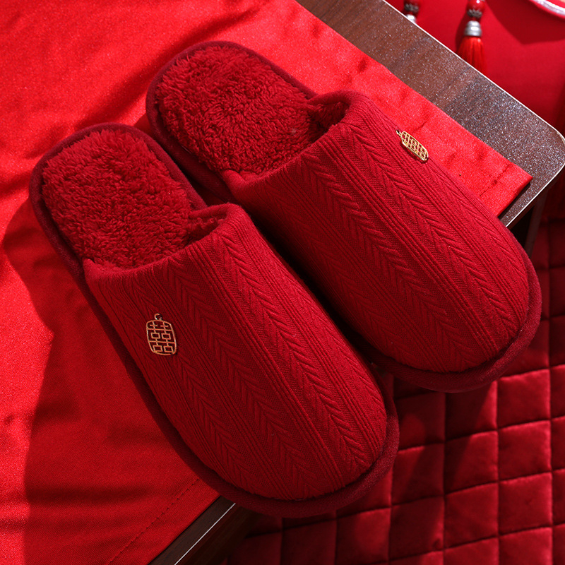 Par papuča od pamuka za par, s pamukom na gornjoj strani, PVC đonom, debeli pliš, topli i protuklizni, za zimu-jesen