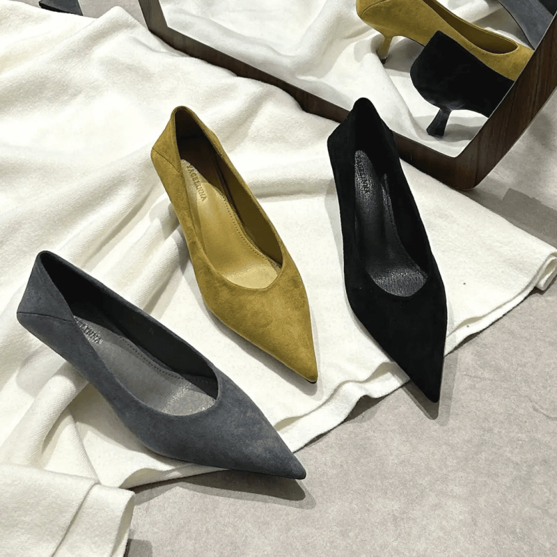 Ženske cipele s oštrim nosom, velur, Baotou stil, slip-on, srednja visina Pete 3–6 cm