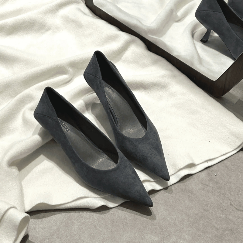 Ženske cipele s oštrim nosom, velur, Baotou stil, slip-on, srednja visina Pete 3–6 cm