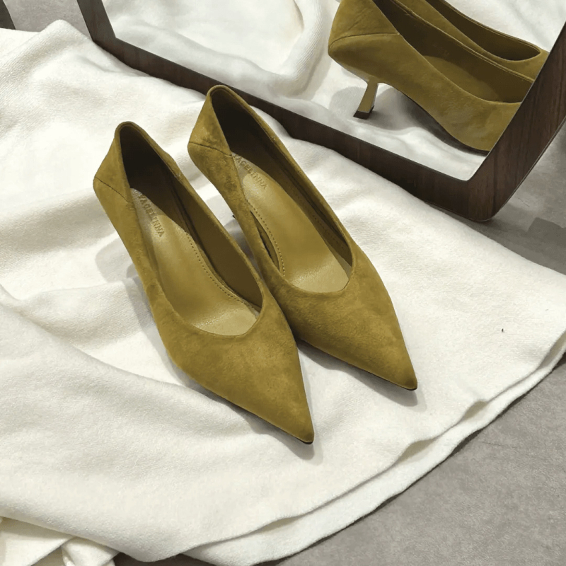 Ženske cipele s oštrim nosom, velur, Baotou stil, slip-on, srednja visina Pete 3–6 cm