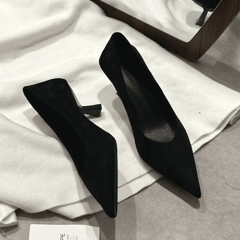 Ženske cipele s oštrim nosom, velur, Baotou stil, slip-on, srednja visina Pete 3–6 cm