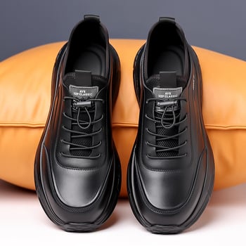 Muške sportske casual tenisice s debelim potplatom, gornji dio od kravlje split kože, prozračna podstava, zatvaranje elastičnom trakom