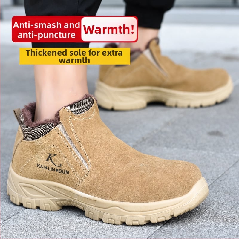 Προστατευτικά παπούτσια εργασίας με ατσάλινη μύτη, προστασία από χτυπήματα, διάτρηση και εγκαύματα, φλις επένδυση για χειμώνα, μεσαίου ύψους για συγκόλληση