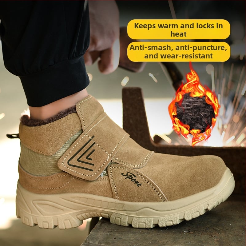 Προστατευτικά παπούτσια εργασίας με ατσάλινη μύτη, προστασία από χτυπήματα, διάτρηση και εγκαύματα, φλις επένδυση για χειμώνα, μεσαίου ύψους για συγκόλληση