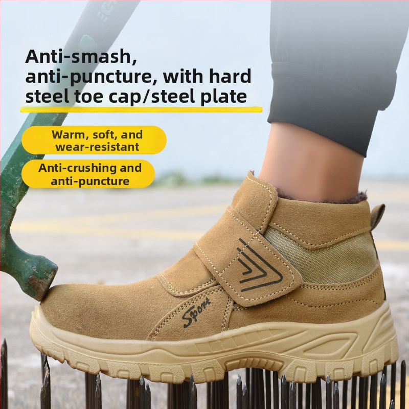 Προστατευτικά παπούτσια εργασίας με ατσάλινη μύτη, προστασία από χτυπήματα, διάτρηση και εγκαύματα, φλις επένδυση για χειμώνα, μεσαίου ύψους για συγκόλληση
