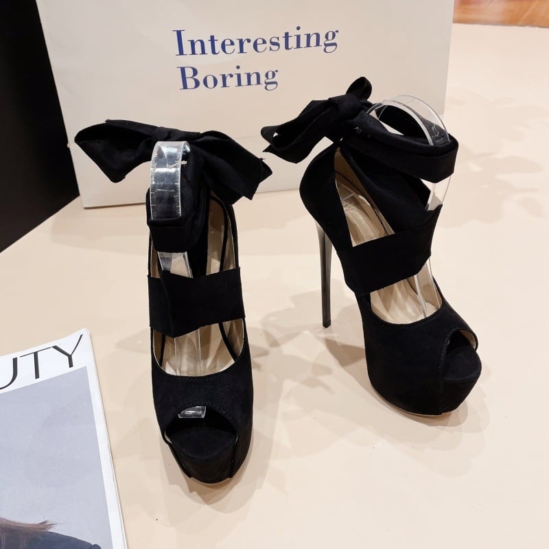 Női magassarkú cipő – Peep Toe, velúr felsőrész, Fűzőzárás, Stiletto sarok, 8 cm felett