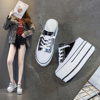 Női platform cipő – Felsőrész: valódi bőr; Színblokkolt design; Rejtett 10 cm magasság; Vastag platformtalp