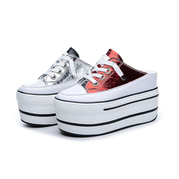 Női platform cipő – Felsőrész: valódi bőr; Színblokkolt design; Rejtett 10 cm magasság; Vastag platformtalp