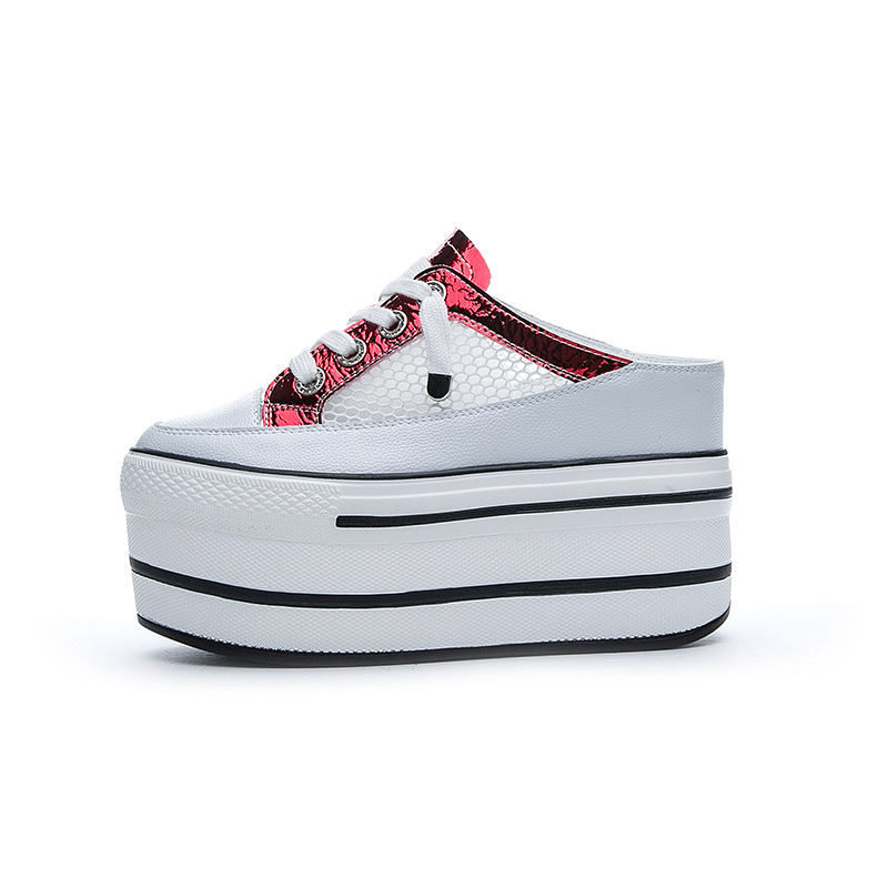 Női platform cipő – Felsőrész: valódi bőr; Színblokkolt design; Rejtett 10 cm magasság; Vastag platformtalp