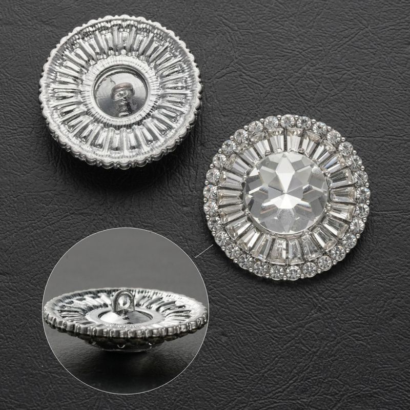 Κυκλικό μεταλλικό κουμπί με κρύσταλλα, κράμα ψευδαργύρου + γυαλί, ραμμένο με πόδια, πλήρες διαμαντοκρύσταλλο – Xuyou Brand