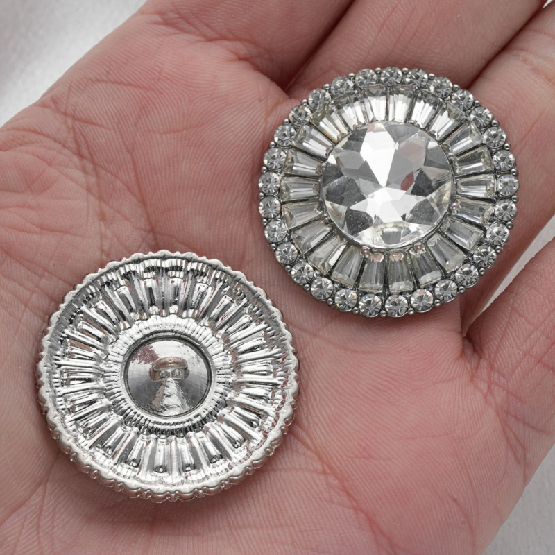Κυκλικό μεταλλικό κουμπί με κρύσταλλα, κράμα ψευδαργύρου + γυαλί, ραμμένο με πόδια, πλήρες διαμαντοκρύσταλλο – Xuyou Brand