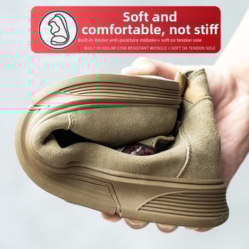 Ασφαλή παπούτσια εργασίας για συγκόλληση: ανδρών με μεταλλικό προστατευτικό δάχτυλο, αντίσταση σε χτυπήματα και διάτρηση, δέρμα βελούδινο από βοοειδή, μεσαίου ύψους