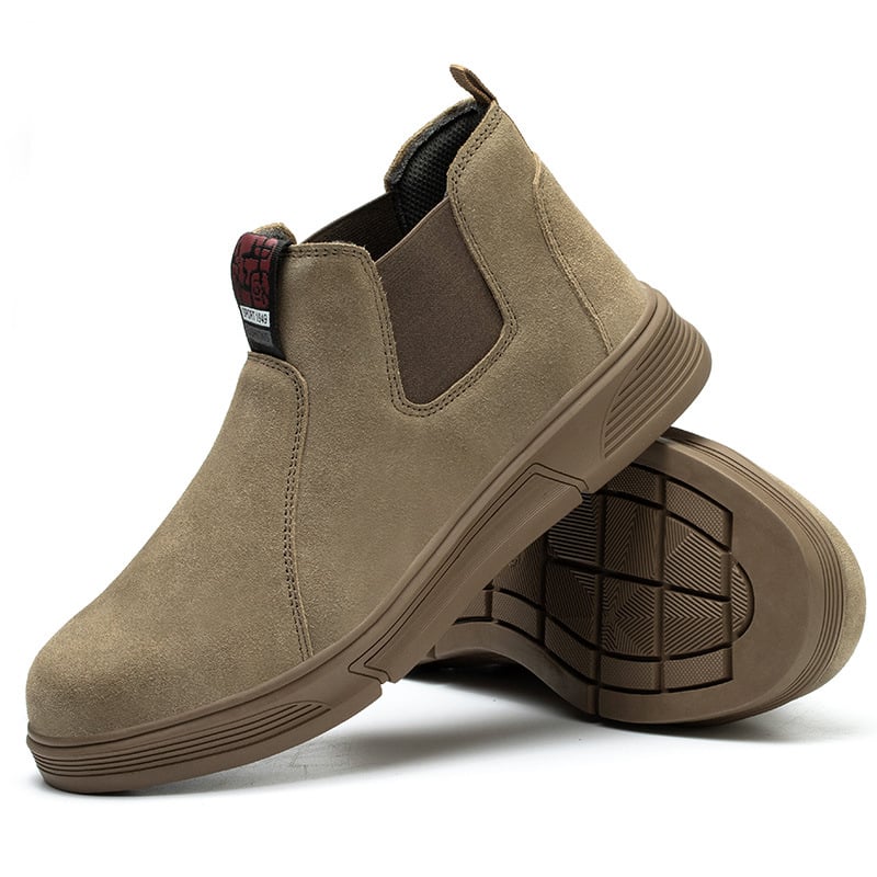 Ασφαλή παπούτσια εργασίας για συγκόλληση: ανδρών με μεταλλικό προστατευτικό δάχτυλο, αντίσταση σε χτυπήματα και διάτρηση, δέρμα βελούδινο από βοοειδή, μεσαίου ύψους