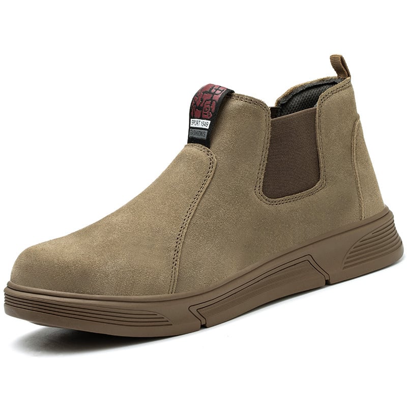 Ασφαλή παπούτσια εργασίας για συγκόλληση: ανδρών με μεταλλικό προστατευτικό δάχτυλο, αντίσταση σε χτυπήματα και διάτρηση, δέρμα βελούδινο από βοοειδή, μεσαίου ύψους