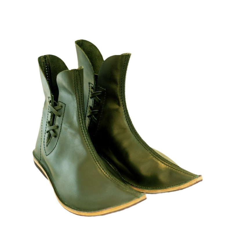 Botine cosplay scurte (Vârf ascuțit; partea superioară din PU artificial; toc plat; închidere cu șireturi; talpă din cauciuc)