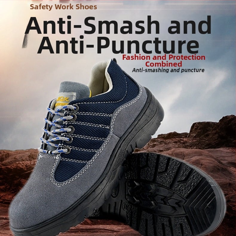 Ανδρικά Παπούτσια Ασφαλείας Τεσσάρων Εποχών με Μεταλλικό Καπό, Προστασία Αντίκρουσης και Διατρήσεων, Άνω Μέρος από Suede Δέρμα, Αντιολισθητική Σόλα Καουτσούκ
