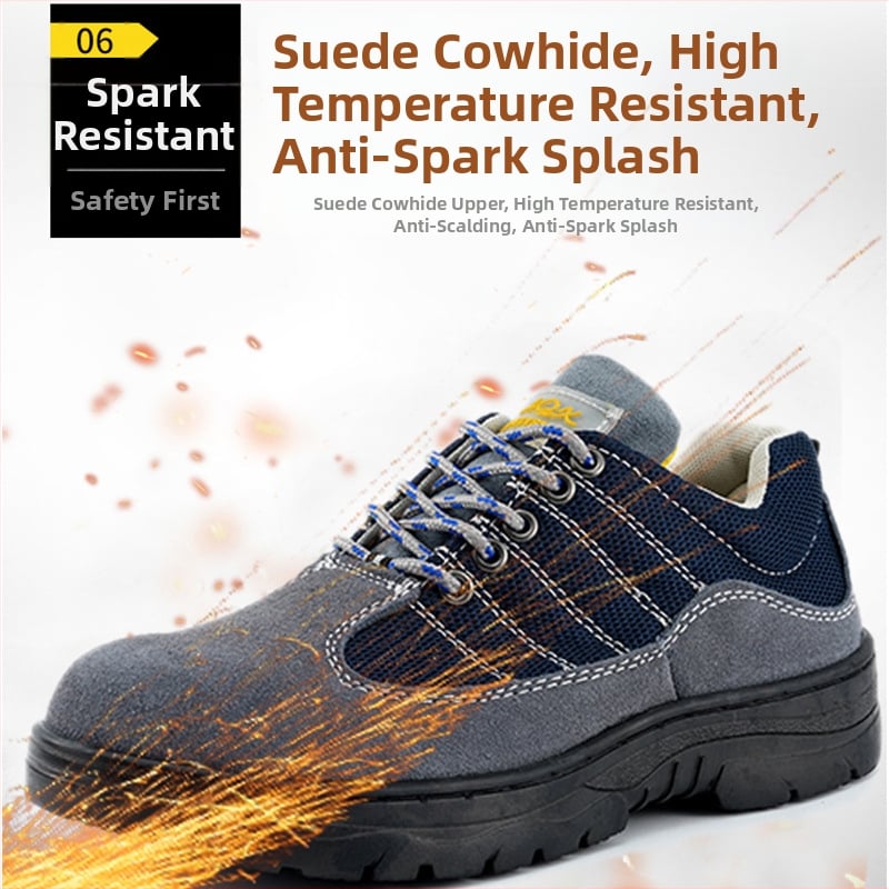 Ανδρικά Παπούτσια Ασφαλείας Τεσσάρων Εποχών με Μεταλλικό Καπό, Προστασία Αντίκρουσης και Διατρήσεων, Άνω Μέρος από Suede Δέρμα, Αντιολισθητική Σόλα Καουτσούκ