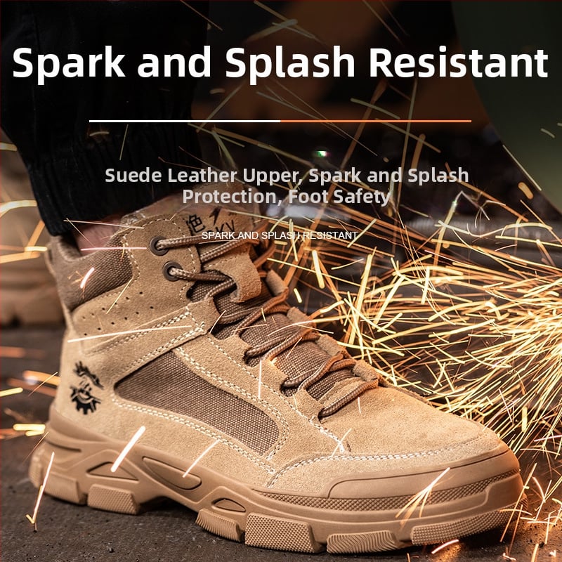Ανδρικά ασφαλεία παπούτσια εργασίας για τον χειμώνα, υψηλό άνω μέρος με επένδυση fleece, αντι-χτύπημα και αντι-διάτρηση, αντιολισθητικά, ανθεκτικά, επάνω μέρος από σουέδ δέρμα και σόλα καουτσούκ