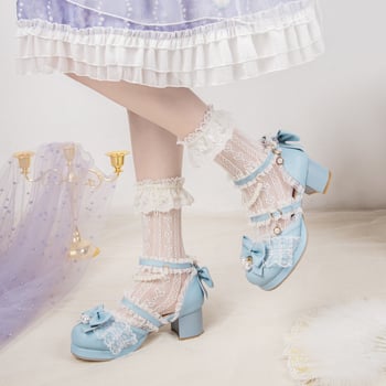 Sandale - stil Lolita, partea superioară PU, vârf rotund, închidere cu cataramă, toc 3-5 cm