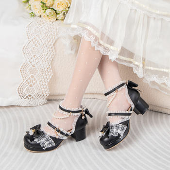 Sandale - stil Lolita, partea superioară PU, vârf rotund, închidere cu cataramă, toc 3-5 cm