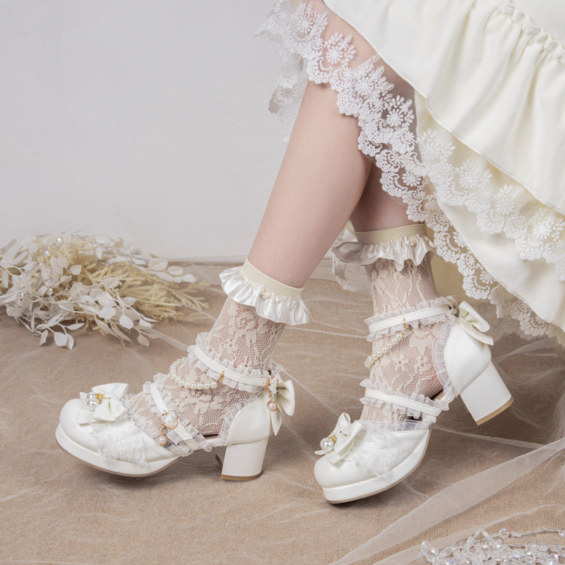 Sandale - stil Lolita, partea superioară PU, vârf rotund, închidere cu cataramă, toc 3-5 cm