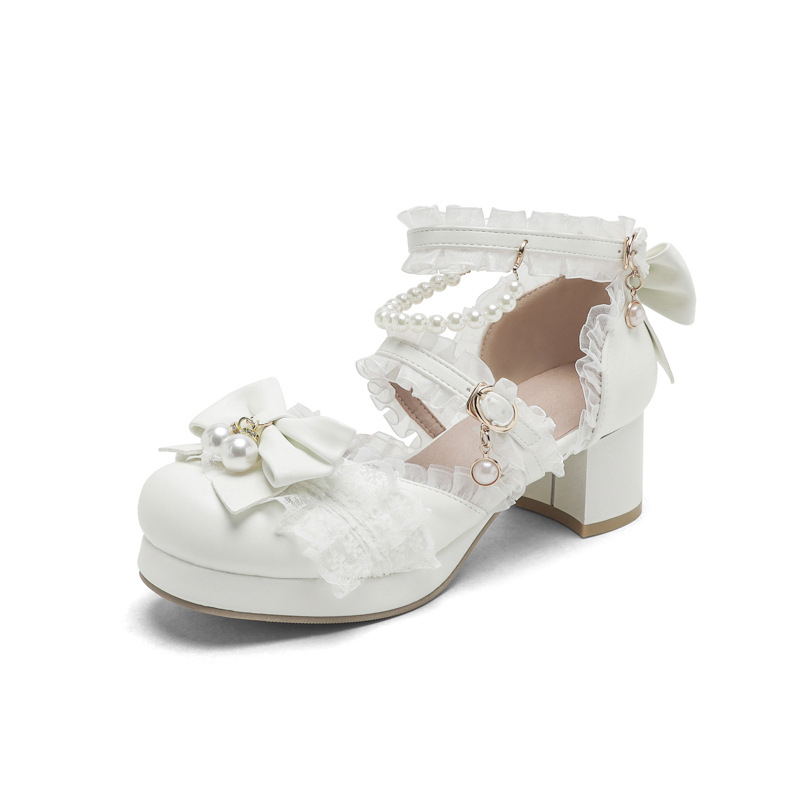 Sandale - stil Lolita, partea superioară PU, vârf rotund, închidere cu cataramă, toc 3-5 cm