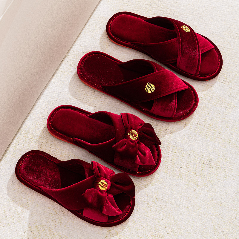 Unisex papuče za svadbu za parove, velur gornji dio, PVC potplat, otvoreni prst, protuklizne, kućna uporaba, debljina potplata do 1,5 cm