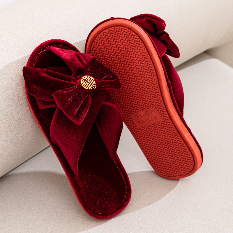 Unisex papuče za svadbu za parove, velur gornji dio, PVC potplat, otvoreni prst, protuklizne, kućna uporaba, debljina potplata do 1,5 cm