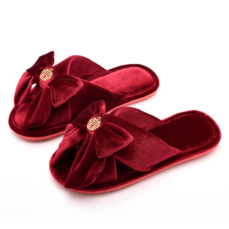 Unisex papuče za svadbu za parove, velur gornji dio, PVC potplat, otvoreni prst, protuklizne, kućna uporaba, debljina potplata do 1,5 cm