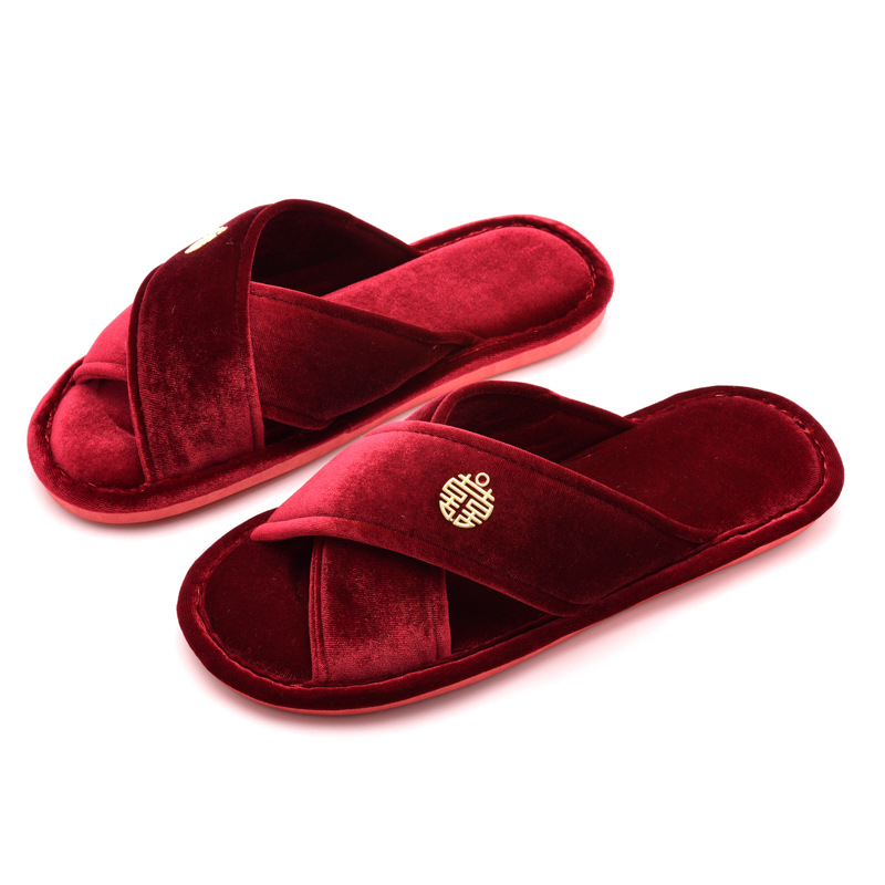 Unisex papuče za svadbu za parove, velur gornji dio, PVC potplat, otvoreni prst, protuklizne, kućna uporaba, debljina potplata do 1,5 cm