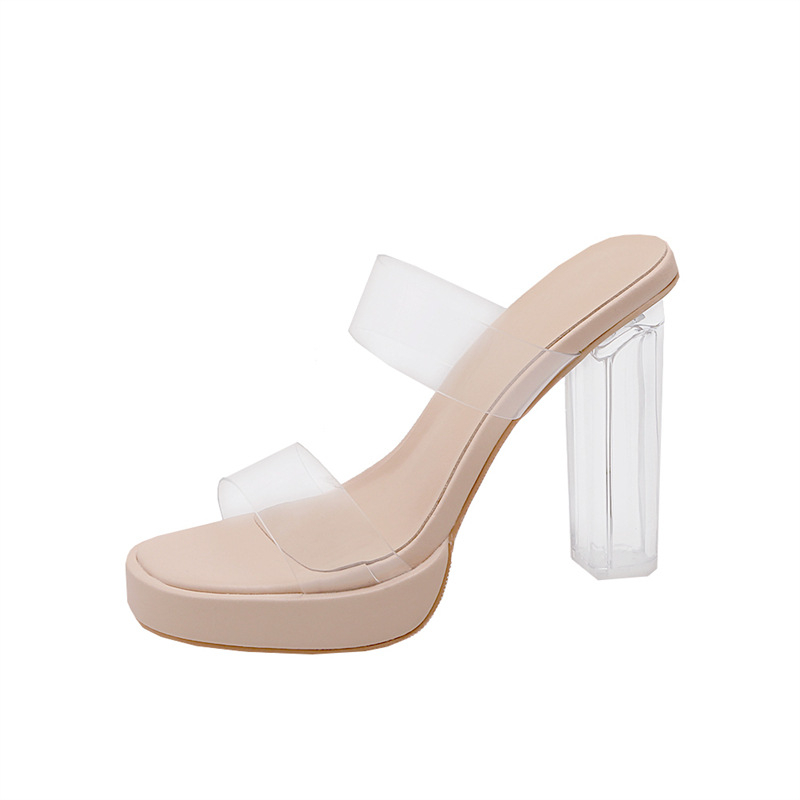 Remenaste sandale PVC gornji dio, četvrtasti vrh, debeli pet 3–6 cm, potplat od prirodnog kaučuka