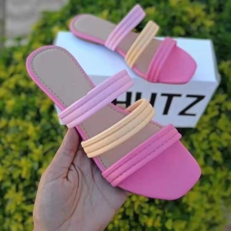Pločaste papuče s jedinstvenim dizajnom, korejskog stila, umjetni PU gornji dio, gumena potplata, slip-on