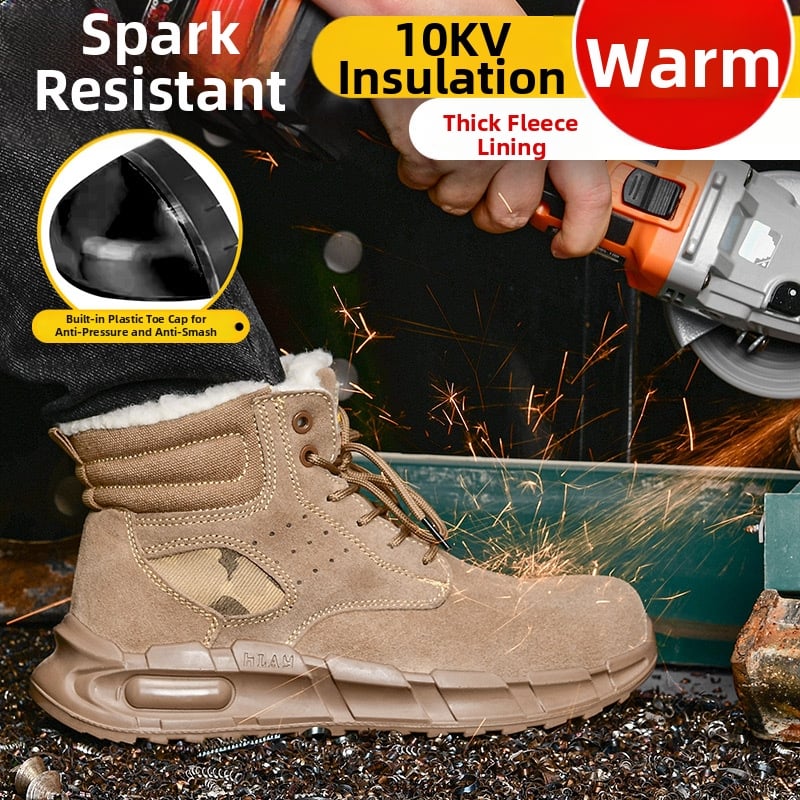 Ασφαλιστικά παπούτσια εργασίας, αντίσταση σε κρούσεις και διάτρηση, μονωμένα, με υψηλό άνω μέρος, σουέντ με σόλα καουτσούκ, πλαστικό καπάκι δακτύλων