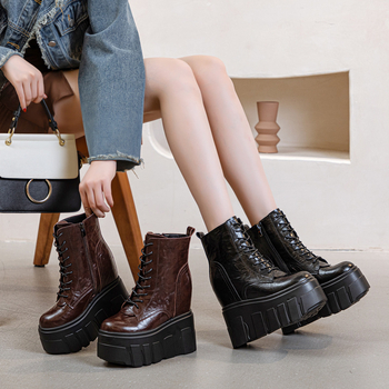 Ženske Martin čizme, dvostruko kožni gornji dio od krave, PU potplat, super visoke pete iznad 8 cm, bočni zatvarač i prednje vezivanje