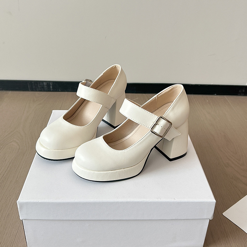 Ženske Mary Jane cipele s okruglim nosom, kopča, 6–8 cm peta, gornji materijal: super fiber