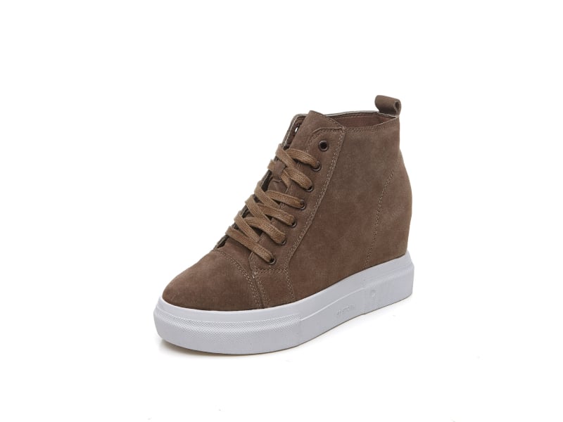 Ženske kožne čizme s unutarnjim porastom, visokim gornjim dijelom s vezanjem, Martin stil, 8 cm debeli gumeni potplat