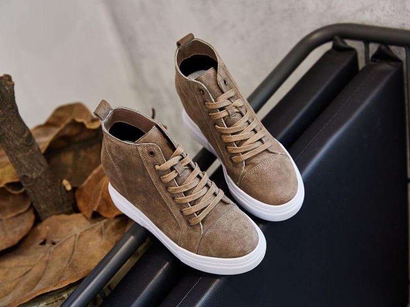 Ženske kožne čizme s unutarnjim porastom, visokim gornjim dijelom s vezanjem, Martin stil, 8 cm debeli gumeni potplat