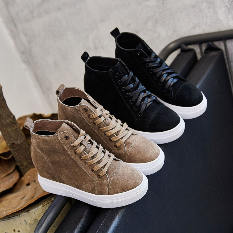 Ženske kožne čizme s unutarnjim porastom, visokim gornjim dijelom s vezanjem, Martin stil, 8 cm debeli gumeni potplat