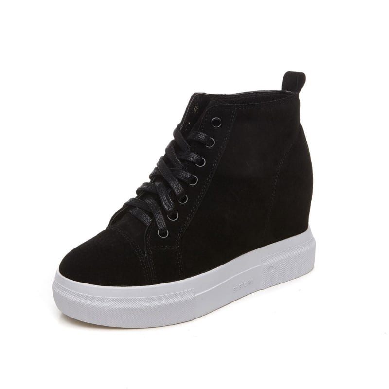 Ženske kožne čizme s unutarnjim porastom, visokim gornjim dijelom s vezanjem, Martin stil, 8 cm debeli gumeni potplat