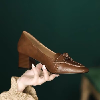 Ženske visoke potpetice s četvrtastim vrhom i debelim petom, PU gornji dio, unutarnji materijal od mikrovlakana, gumena potplata, slip-on stil
