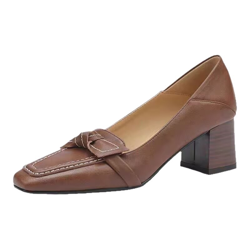 Ženske visoke potpetice s četvrtastim vrhom i debelim petom, PU gornji dio, unutarnji materijal od mikrovlakana, gumena potplata, slip-on stil