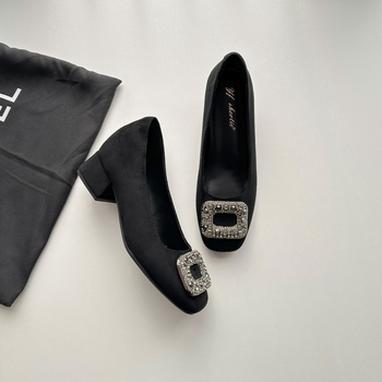 Ženske cipele od semiša s kvadratnim nosem, debeli pet 6–8 cm, slip-on, gumeni đon.