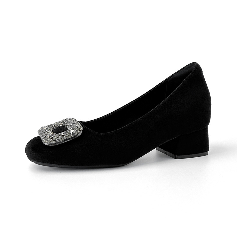 Ženske cipele od semiša s kvadratnim nosem, debeli pet 6–8 cm, slip-on, gumeni đon.